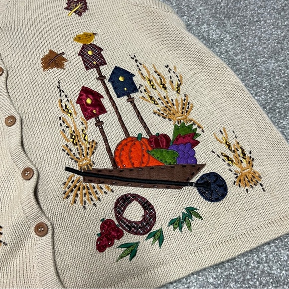 Bobbie Brooks Sweater Vest 22/24W Tan Fall Thanksgiving Teacher Embroidered - Picture 4 of 9